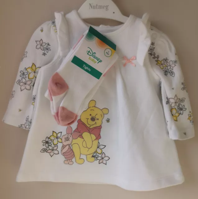 Disney Baby Girls Winnie the Pooh Piglet Dress Top and Tights Outfit NEW