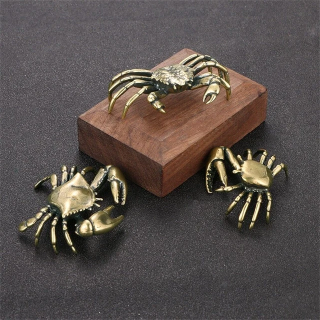 Figurine Miniature Crabe En Laiton - Décoration Bureau Ou Maison, Statue Animal Petit Format, Ornement Vintage
