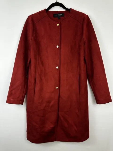 Andrew Marc New York Long Jacket Women’s Medium Red Faux Suede Snap Button