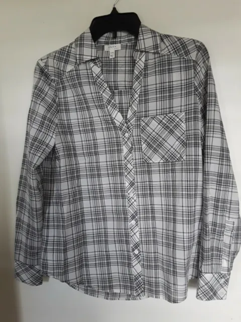 Soft Joie Plaid Shirt button down blouse top  white Black Sz XS