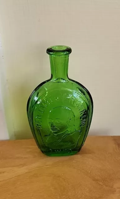 Vintage 1970 Wheaton NJ Benjamin Franklin Green Glass 3" Miniature Bottle