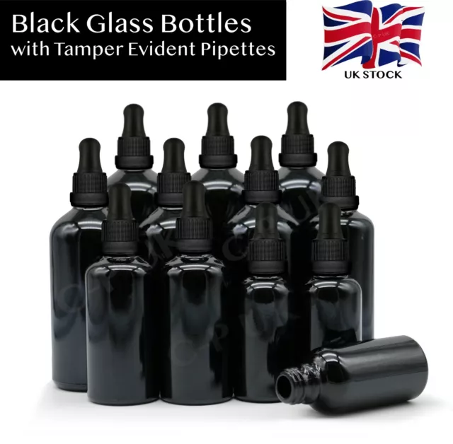 BLACK GLASS DROPPER Bottle with Pipette Eye Drop Oils Aromatherapy