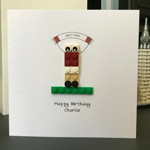 Personalised Football team birthday card with LEGO ® husband grandson son 2