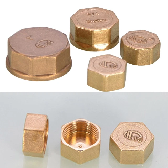 KtbeYTi 4 Pièces Bouchon Plomberie 3/4 Pouce Capuchon Fileté En Laiton Bouchon Arrivee D'eau Robinet, Avec Disques De Support De Tuyau 4