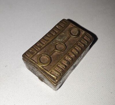 Antique African Gold Weight Bronze Ashanti Gold Dust Box lid Wax Cast