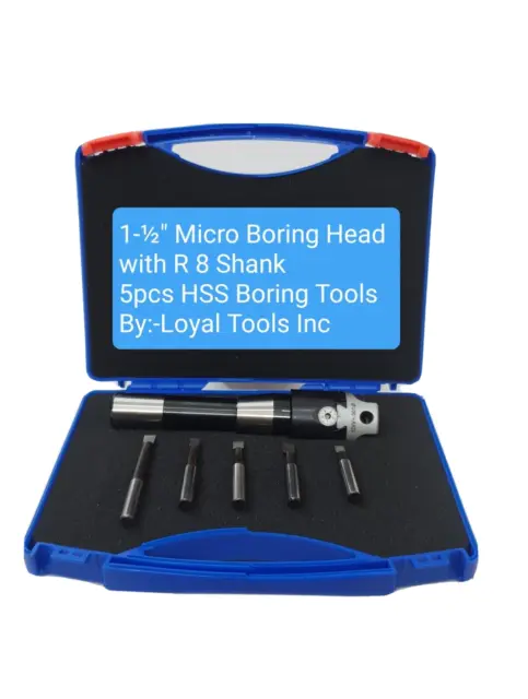Micro Boring Head Kit 1.5 Inches Diameter MT 3 Shank with 5 pcs HSS Boring Bars
