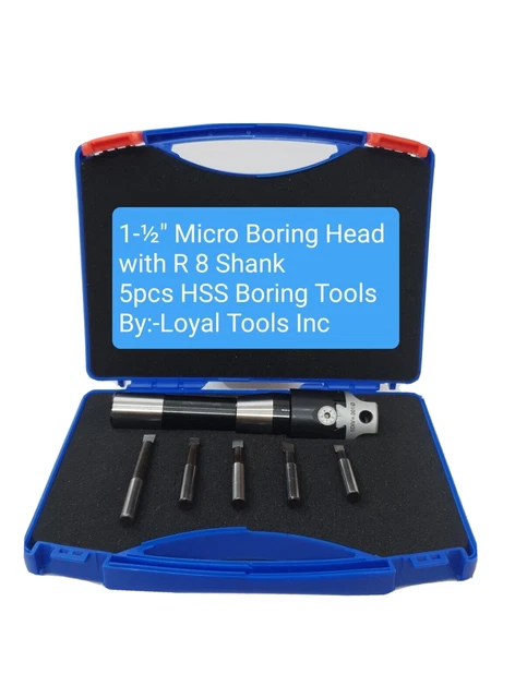 Micro Boring Head Kit 1.5 Inches Diameter MT 3 Shank with 5 pcs HSS Boring Bars