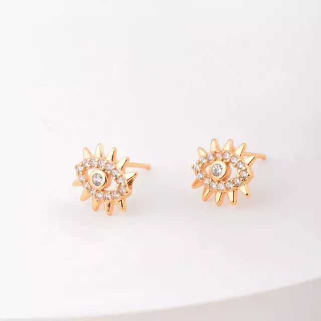 14ct Gold Plated Copper  Evil Eye Cubic Zirconia (CZ) Stud Earrings