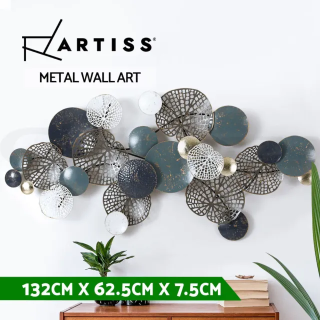 Artiss Metal Wall Art Hanging Sculpture 132cm Home Decor Leaf Circles Blue