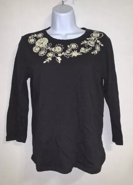 LUCKY BRAND Women's Black Floral Embroidered long Sleeve Shirt Size Small