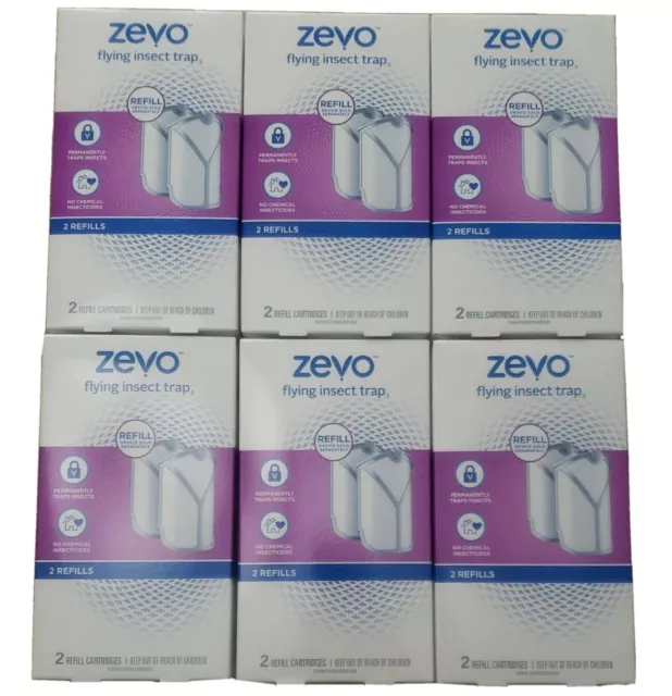 6x2=12 pack Zevo Flying Insect Trap Refill Cartridges - Free Shipping