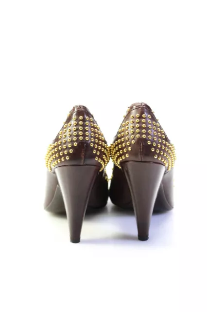 MIU MIU WOMENS Studded Leather Almond Toe Slip On Pumps Brown Gold Size ...