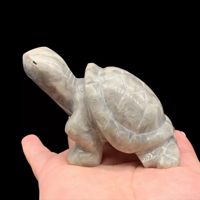 Vintage Hand Carved Gray Marble Stone Turtle Tortoise Figurine 2”T 3.5”W