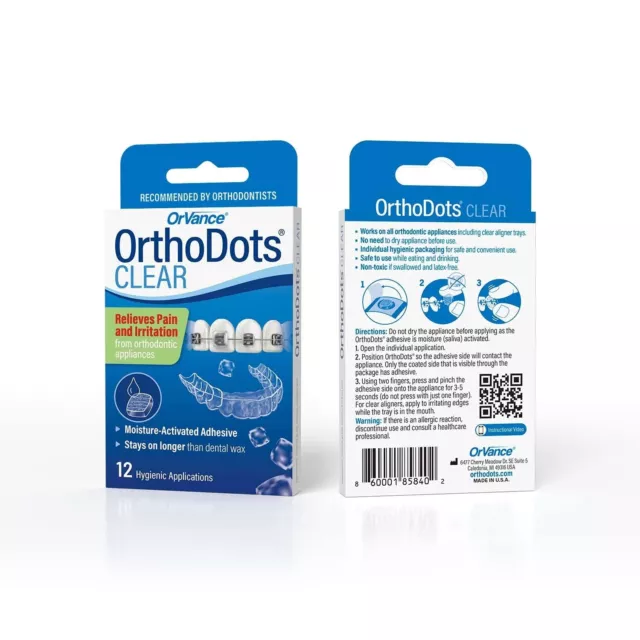 OrthoDots CLEAR 12 Count Moisture Activated, Silicone Wax Alternative For Braces