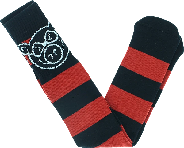 PIG HEAD STRIPE TALL SOCKS BLK/RED 1pr