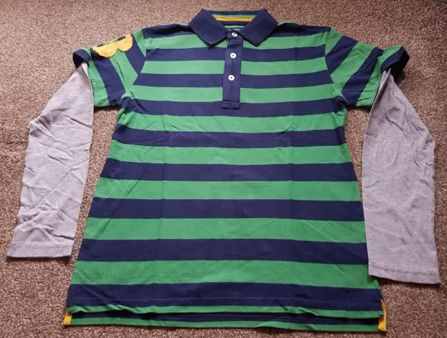 Boden Green/Blue Striped,Long Sleeved Polo Shirt 11-12 Yrs BNWT