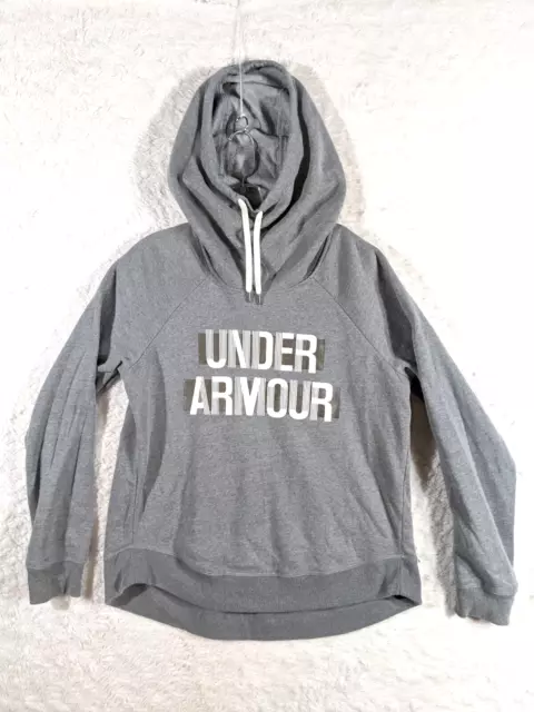 Under Armour Womens Size Medium Gray Funnel Neck Graphic Loose Hoodie Sweatshirt