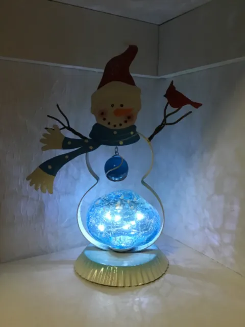 NWT Christmas Table Decor 13.5" LED Lighted Snowman Glass Stone UNIQUE