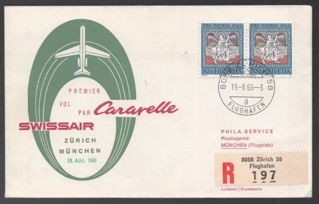 1966 Switzerland Swissair Caravelle First flight Zurich to Munich Airport Cover