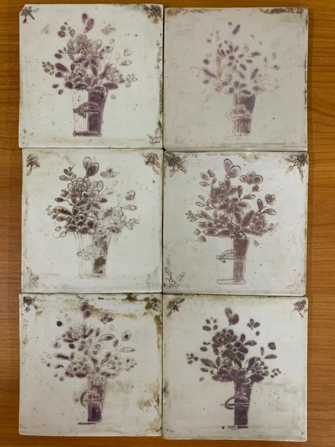 Antique rare art collectible chinese Tiles Mangenese Painted 200 years
