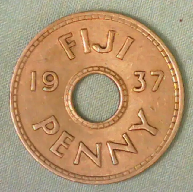 1937 Fiji 1 Penny, Au/Unc- Condition With Nice Luster, Free Us/$12.50 World Ship