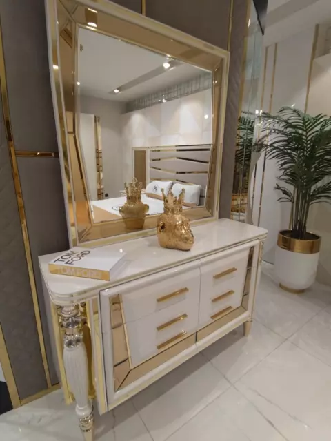 Chambre à Coucher Complet Bois Commode Avec Miroir Moderne Meuble 2tlg. Neuf