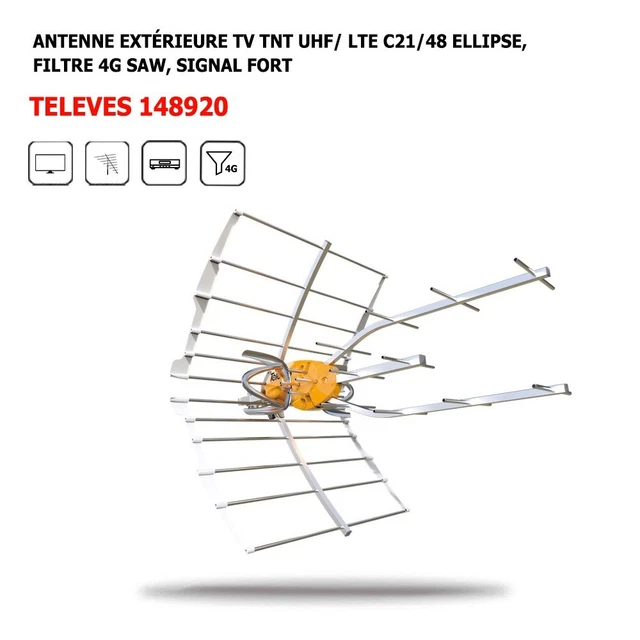 Elap Antenne TNT Trinappe amplifiée Power HD 55 240026 - Antenne TV