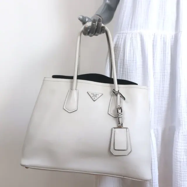 Prada Double Bag Cream Leather Large Tote