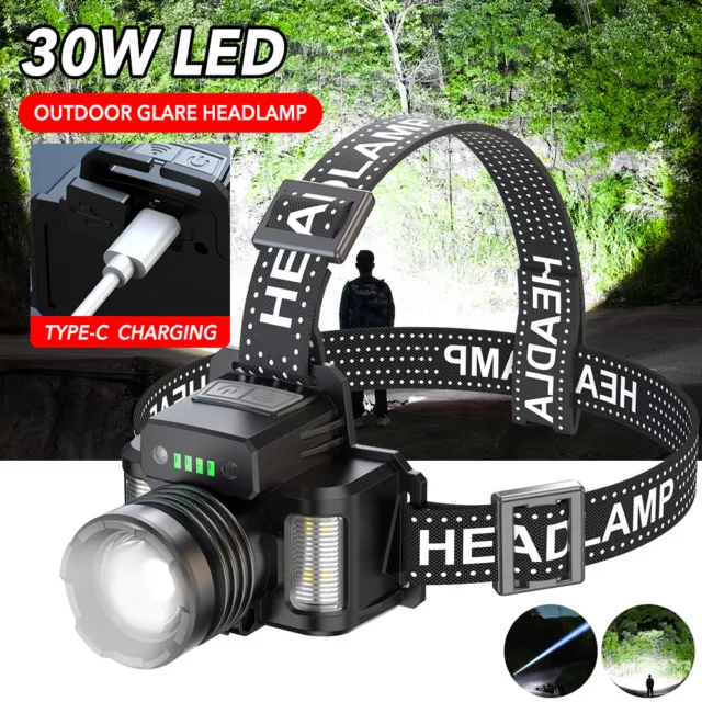 Super Bright Waterproof LED Head Torch Headlight USB Rechargeable Headlamp Zoom