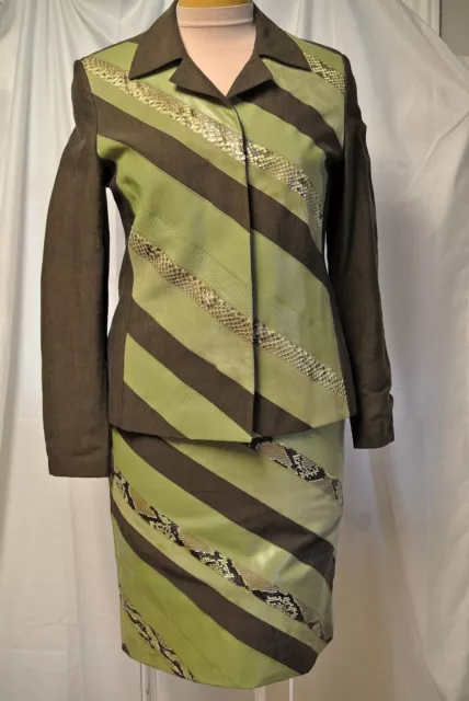 Haute Couture FERAUD Supple Green Leather/Suede/Snakeskin Skirt Suit/Jacket-6