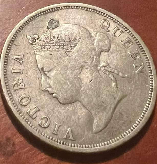 RARE 1896 Straits Settlements Fifty Cents 50c Silver 80% Malaysia Queen Victoria