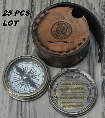 Maritime Nautical Brass Poem Compass With Leather Box Lot of 25 Compass
