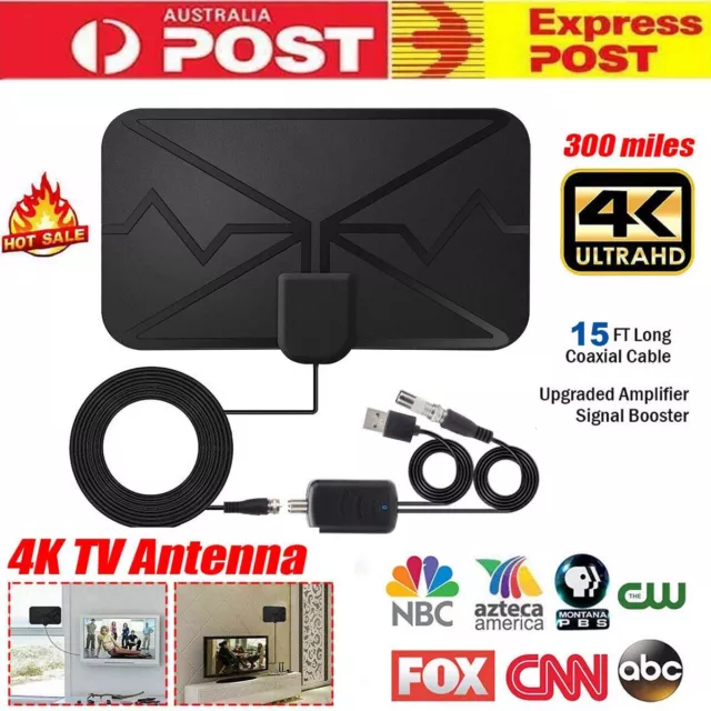 300 Miles Upgraded TV Antenna HDTV Digital Amplified Antenna 4K 1080P Long Range