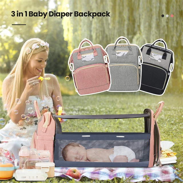 3 In 1 Foldbale Diaper Bag Baby Bed Portable Bassinet Crib Backpack Travel/Sleep