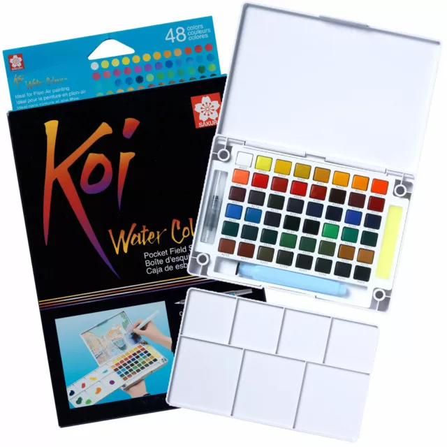 Sakura Koi Aquarelle Peinture Poche Field Croquis Boîte Ensemble De 48 Couleurs