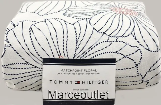 Tommy Hilfiger Matchpoint Floral KING Duvet Cover & Shams Set White / Blue