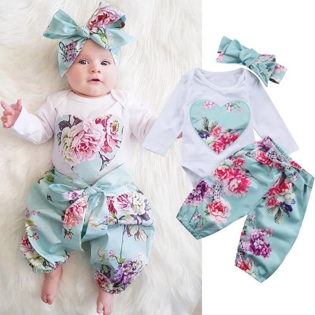Set outfit fascia pantaloni fasciatoio vestiti floreali neonato neonato bambina