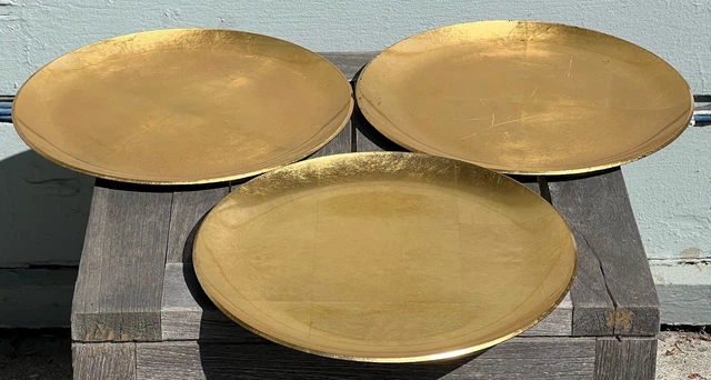 VTG Japanese Gold Lacquer Tray Plate Platter Server 12" OMC Otagiri Set of 3