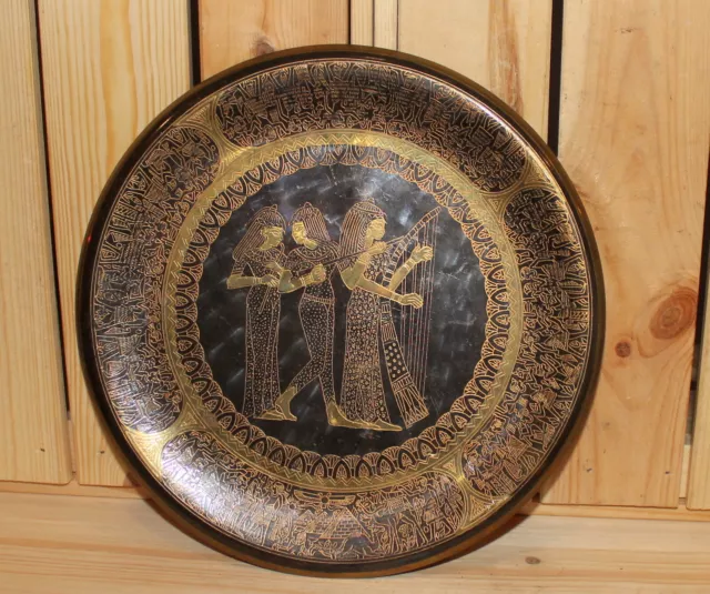 Vintage Egyptian ornate hand made engraved brass wall hanging plate