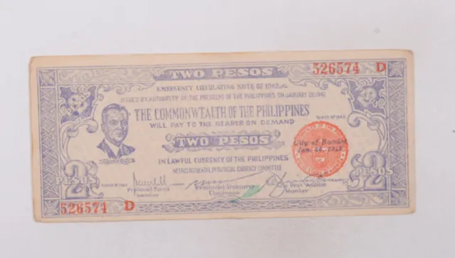 CrazieM World 1942 Philippines 2 Pesos Bank Note Province Of Negros Occid. m86