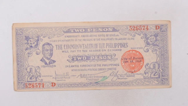 CrazieM World 1942 Philippines 2 Pesos Bank Note Province Of Negros Occid. m86