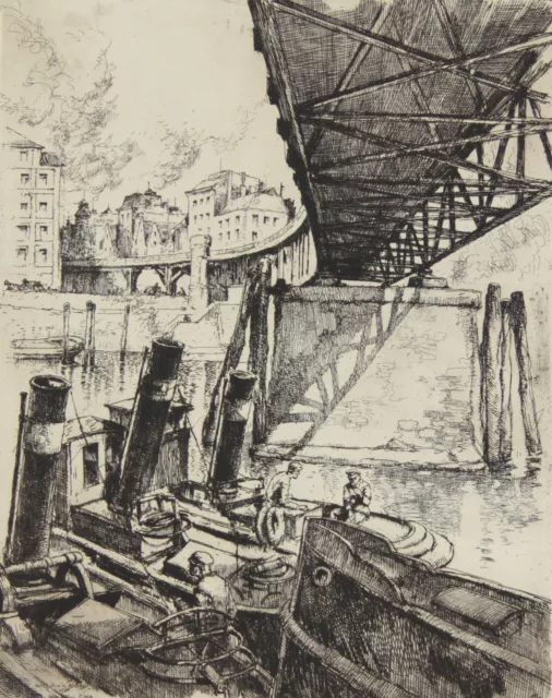 HAMBURG - Hochbahn und Rödingsmarkt - Willy Müller-Gera - Radierung, um 1920