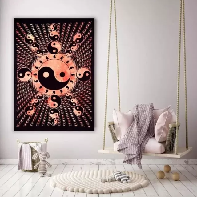 Yin Yang Tapestry Rainbow Indian Cotton Hand Printed Mandala Wall Hanging Poster