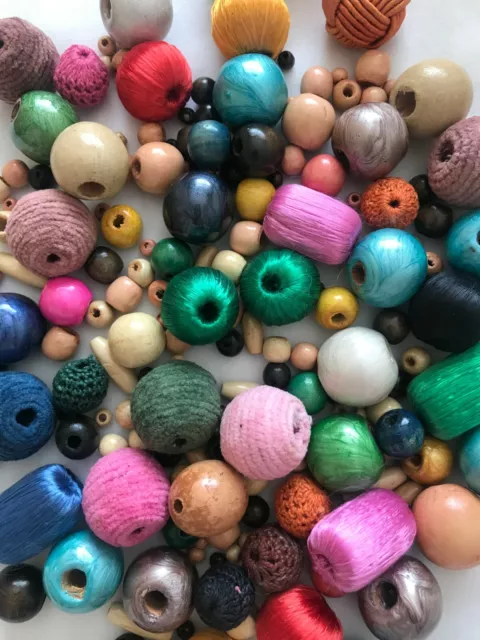 PERLES mixtes bois, textile artisanat bijoux texture unique