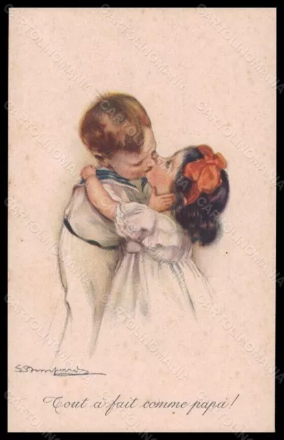 Artist Signed Illustratori Bompard Children Kissing serie 920-2 postcard VK6722