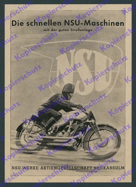 o. Reklame NSU Werke AG Rennsport Motorrad Rennfahrer Neckarsulm Motorsport 1939