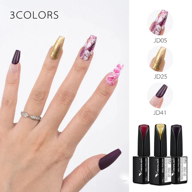 Gel Nail Polish Art Kit 15ml Venalisa Glitter Acrylic Paint Lacquer 3Pcs Set