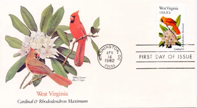 Enveloppe / Birds / Oiseaux / Washington 1982 / West Virginia / Cardinal