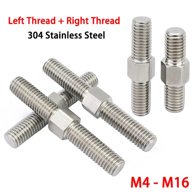 304 Stainless Steel Double End Studs Bolt - Left And Right Thread - M4 To M16, Various Lengths