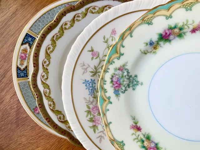 Vtg Mismatched China Bread, Cake or Dessert Plates ~ Set of 4 ~Pink, Blue, Green